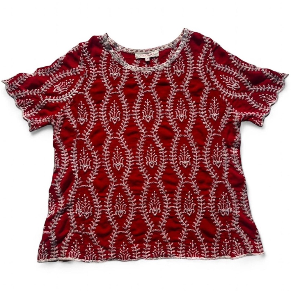 Solitaire red embroidered top - S